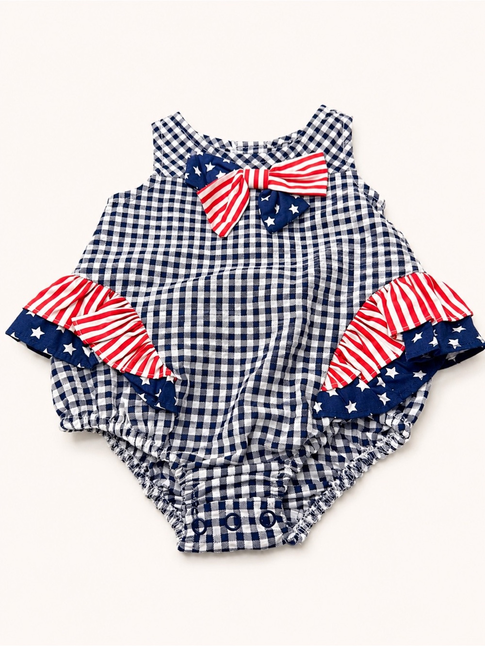 Bonnie Baby Navy Gingham Stars & Stripes Bow One-Piece